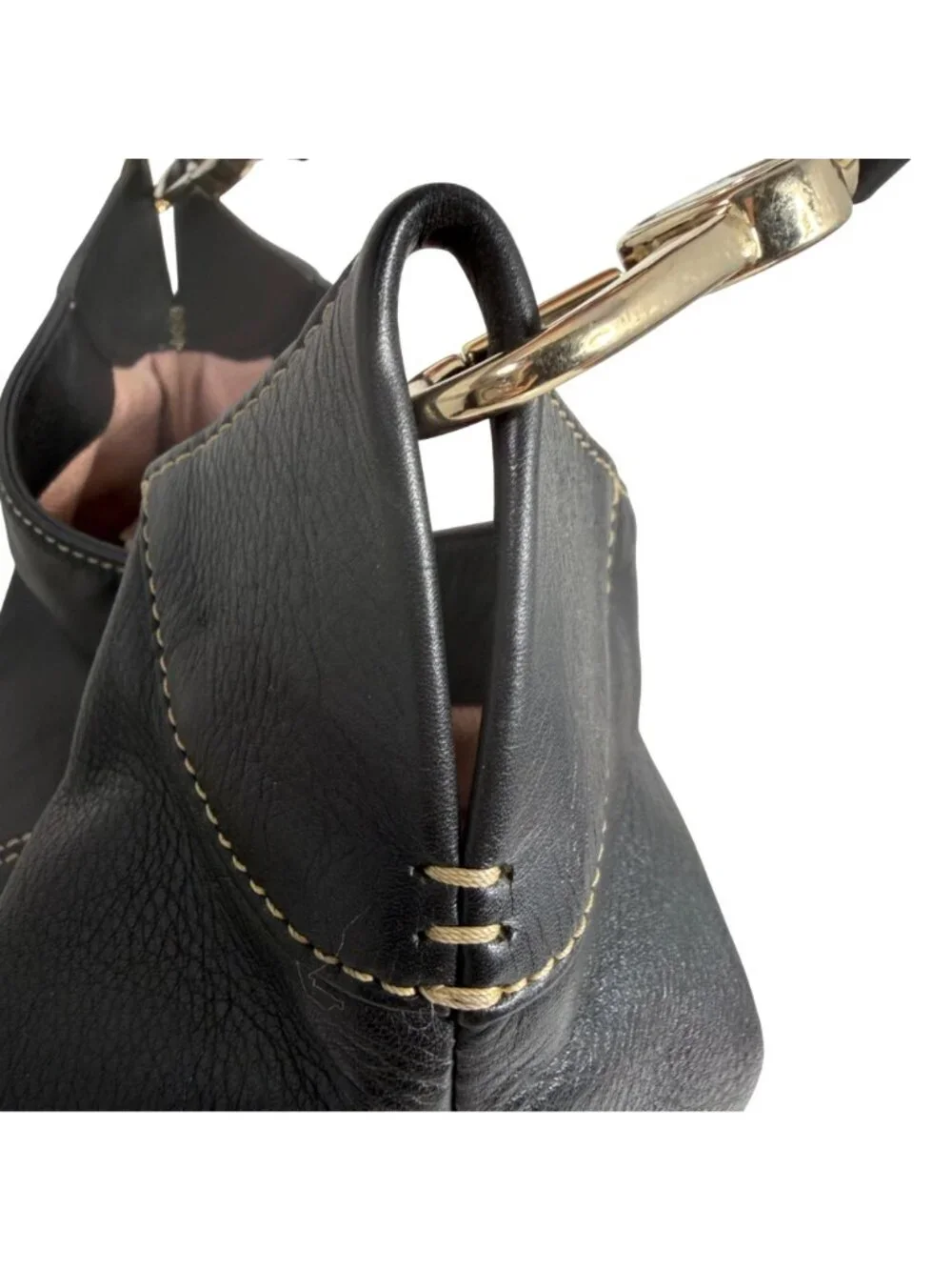 Dooney Bourke Black Leather Large Slouchy Hobo Shoulder Bag Toggle Clasp Strap